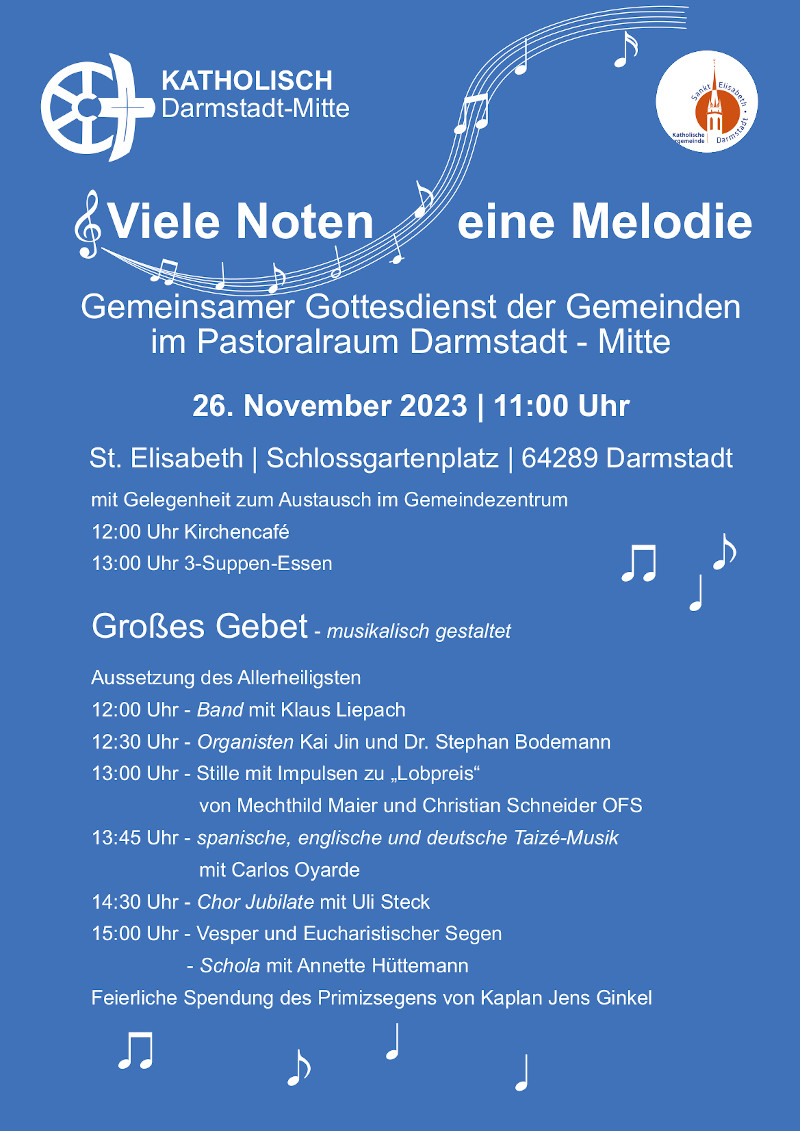 Einladung zum Pastoralraumgottesdienst am 26.11.2024 um 11 Uhr in St. Elisabeth, Darmstadt